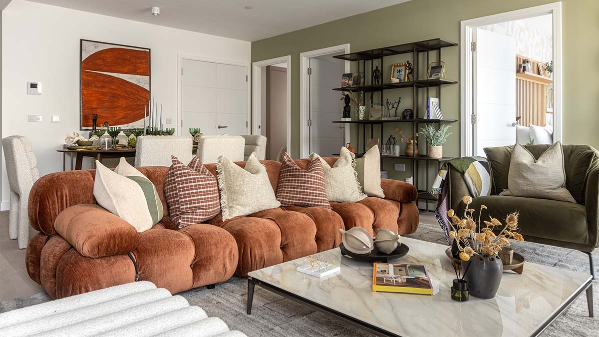 A view of a professionally staged London flat living room, demonstrating how furnishing increases rental appeal and value